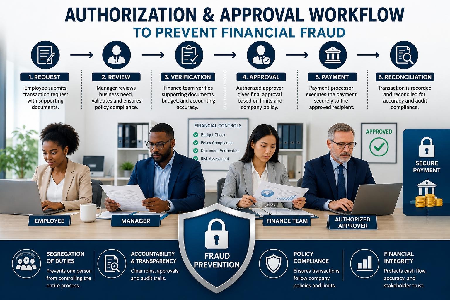 Authorization and approval workflow for preventing financial fraud