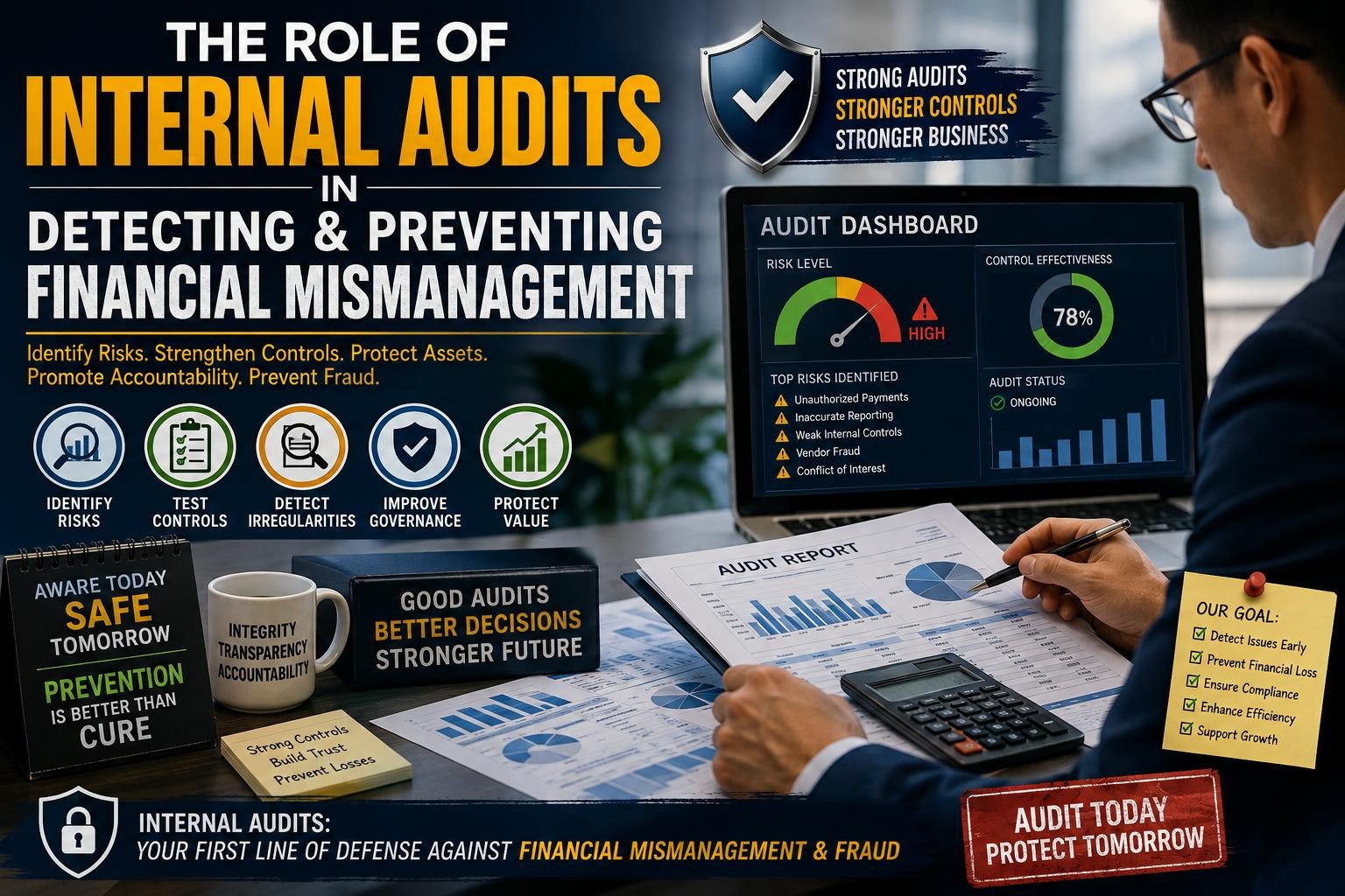 Internal audit process of reviewing financial records to detect financial mismanagement