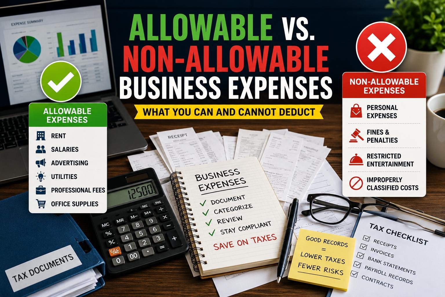 Allowable vs. non-allowable business expenses for tax deductions