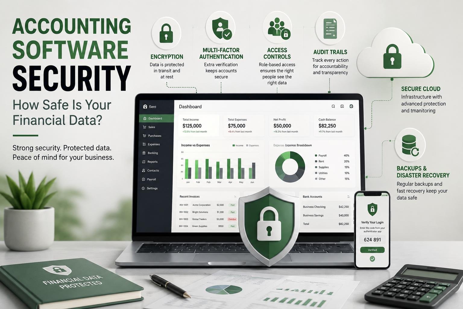 Accounting software security protecting financial data with encryption and secure cloud technology
