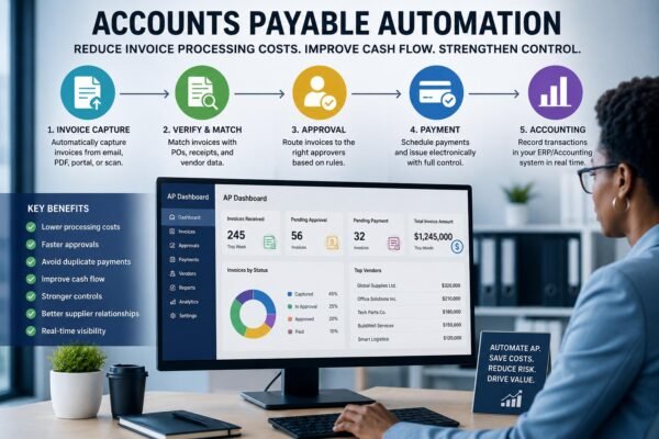 Accounts payable automation system processing invoices and payments