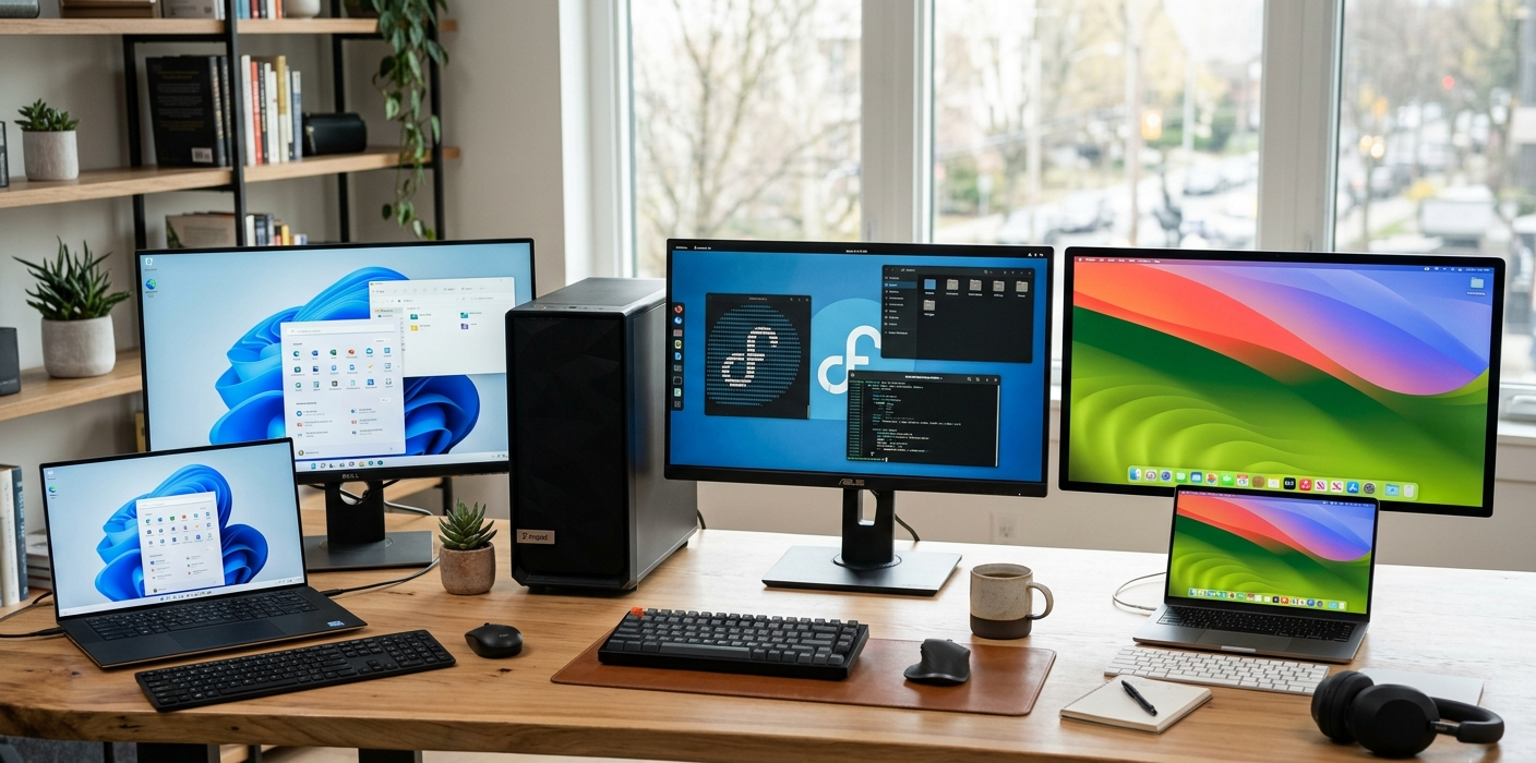 Windows Linux and macOS operating systems compared on modern computers