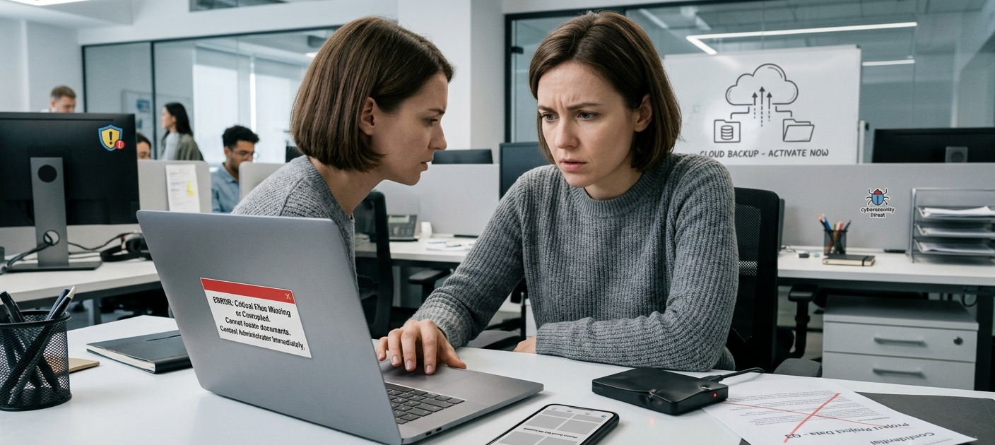 Person facing data loss after failed backup with damaged hard drive and missing files