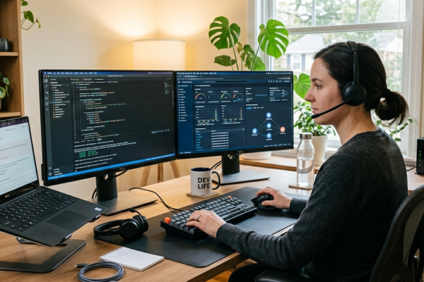 IT professional building a successful freelance remote career from a home office