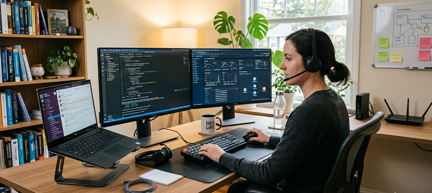 IT professional building a successful freelance remote career from a home office