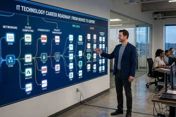IT certification career roadmap showing progression from beginner to expert technology skills