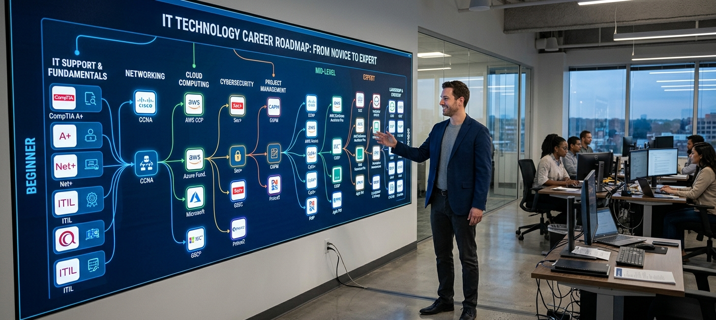 Step-by-Step Guide to Earning the Most Valuable IT Certifications That Employers Want 5 IT certification career roadmap showing progression from beginner to expert technology skills