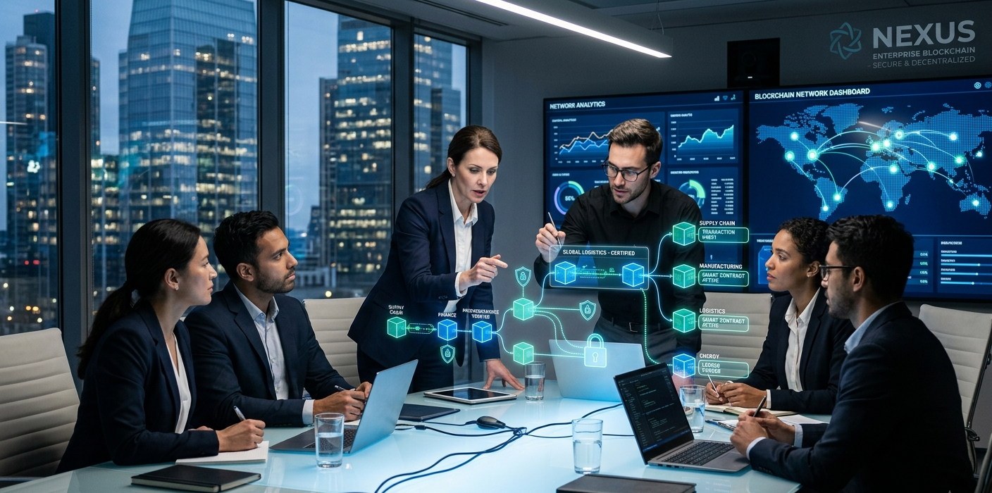 Blockchain technology connecting global industries through secure digital networks beyond cryptocurrency
