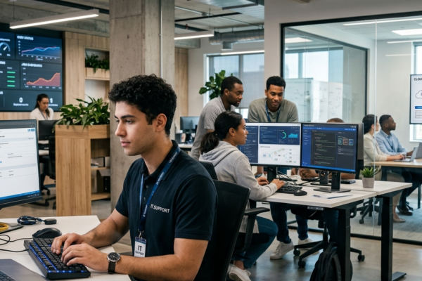 IT professional advancing from entry-level role to senior technology leadership position