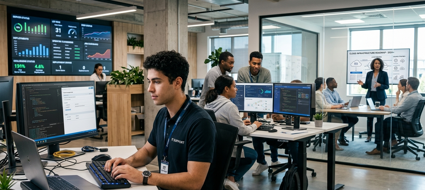 IT professional advancing from entry-level role to senior technology leadership position