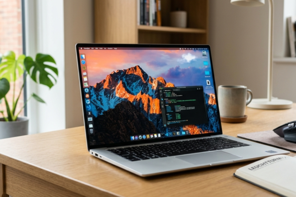 Modern laptop with a high-quality display showing advanced screen technology on a workspace