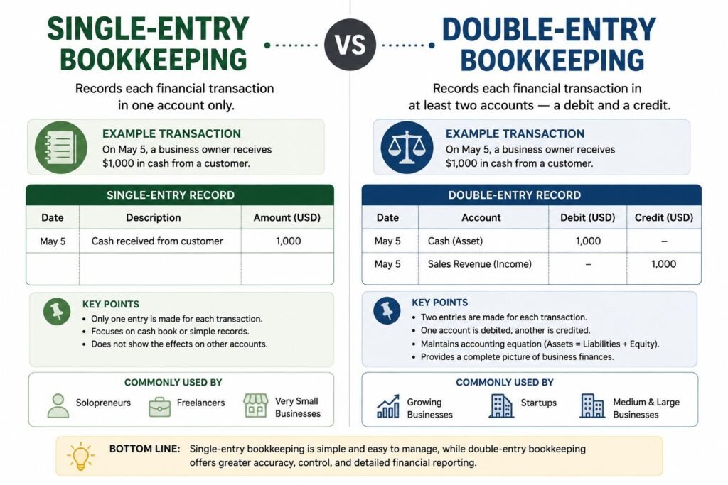 Comparison of single-entry and double-entry bookkeeping records
