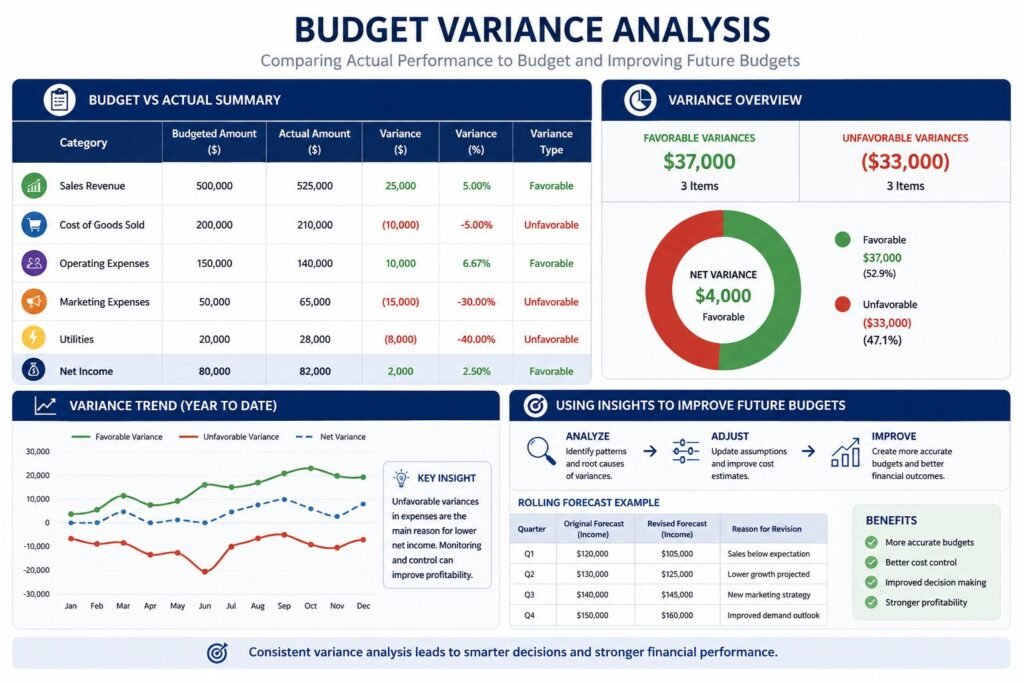 Cash Flow Forecasting Techniques Every Business Owner Should Master 2 Budget variance analysis dashboard comparing actual and budgeted expenses