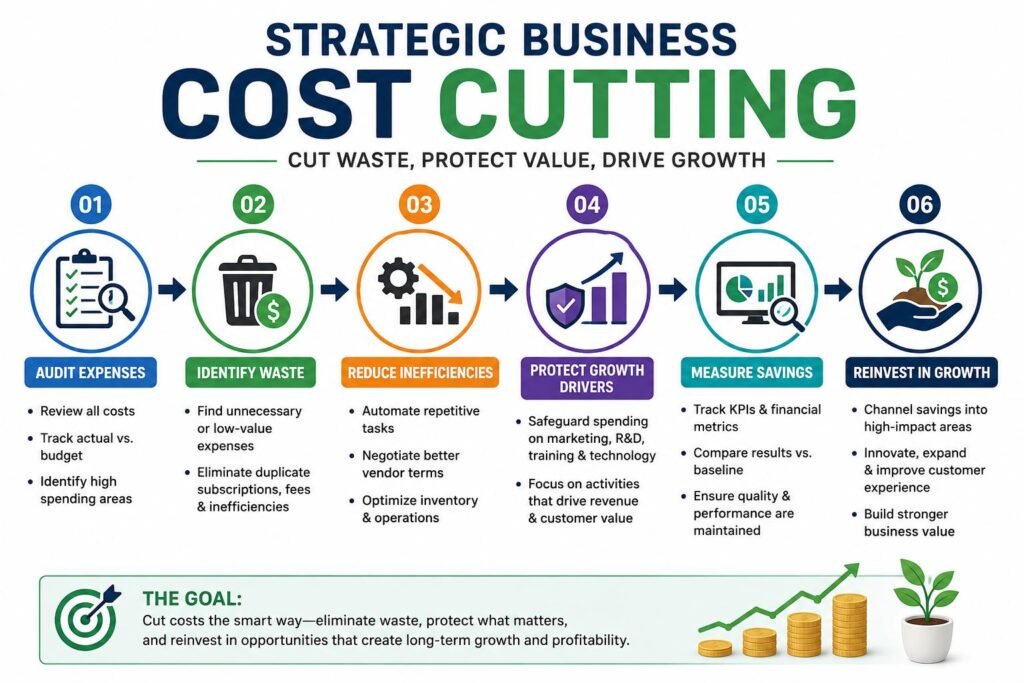 Strategic business cost cutting process from expense audit to growth reinvestment