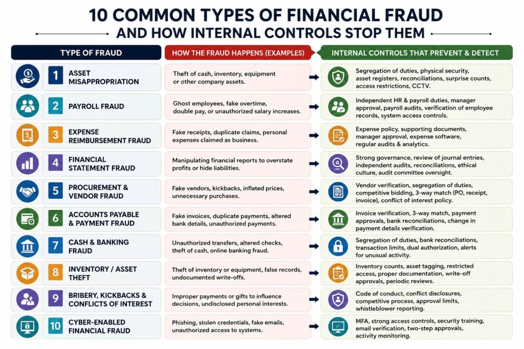Common types of financial fraud and internal controls that prevent fraud

