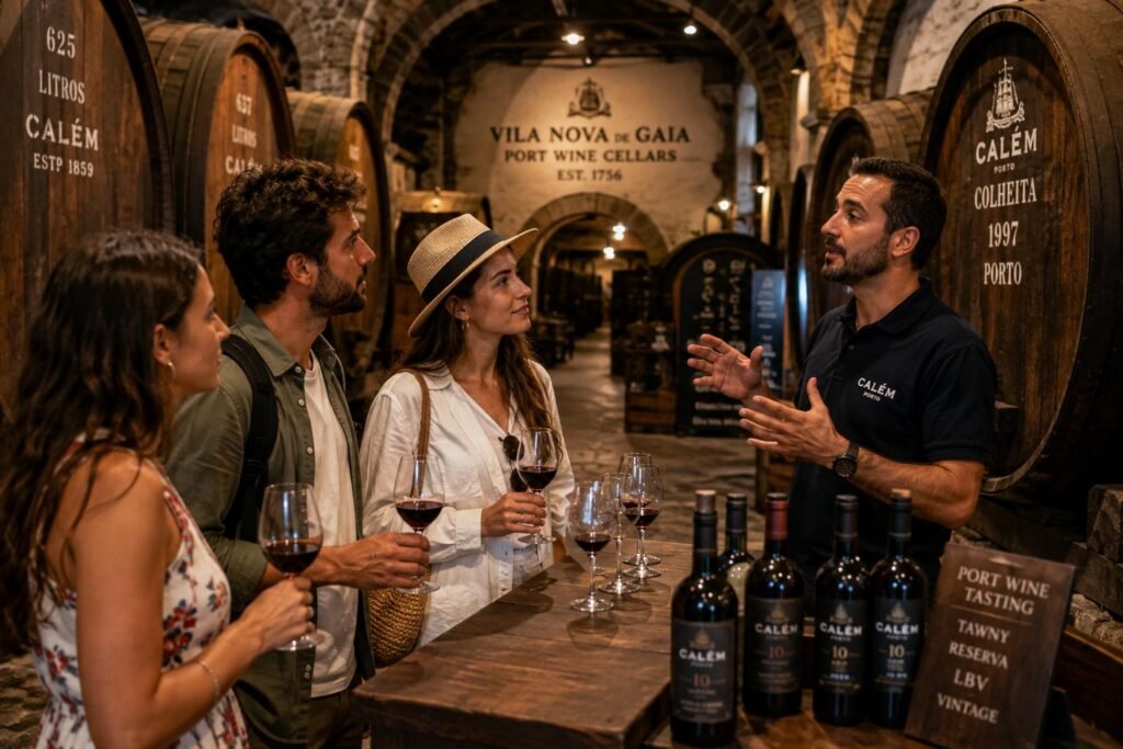 Affordable Luxury: How to Experience Portugal's Top Wineries on a Budget 2 Budget-friendly Portuguese wine tasting inside a historic Porto wine cellar.