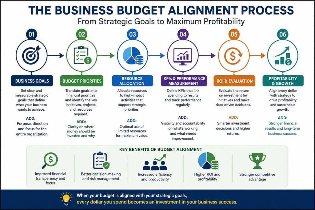 Business budget alignment process from strategic goals to profitability
