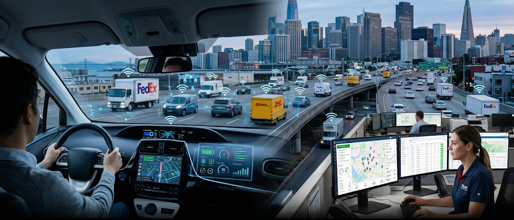 Connected cars and IoT fleet management system using GPS tracking, sensors, and real-time vehicle data.