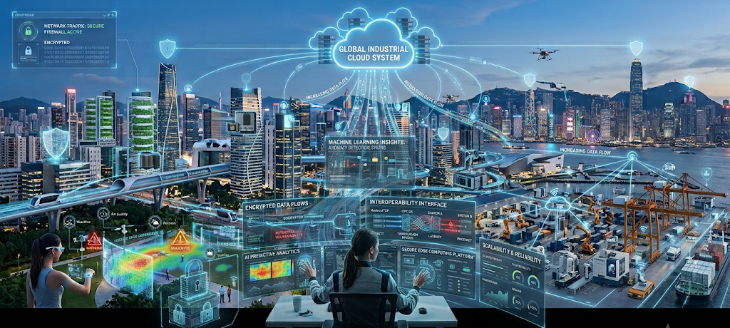 Modern IoT management center using analytics, cloud computing, and secure connected technologies.