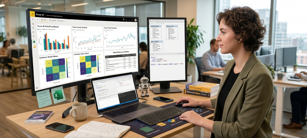 Beginner learning Excel and SQL skills as the foundation for a career in data analysis.