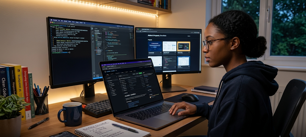 Software developer building a GitHub portfolio with coding projects and repositories