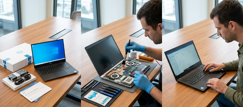 Visual difference between new refurbished and used laptops