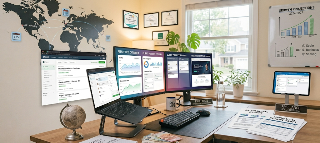 Successful remote IT professional managing a growing freelance technology business