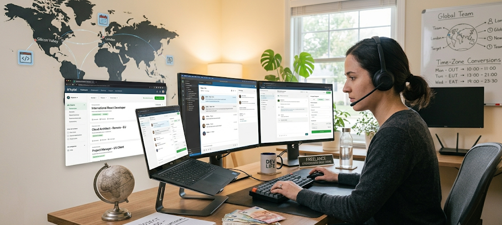 Remote IT freelancer finding global projects through online platforms