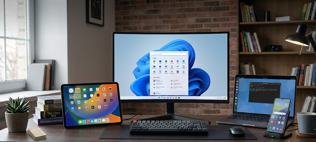 Examples of popular operating systems including Windows Linux Android and iOS