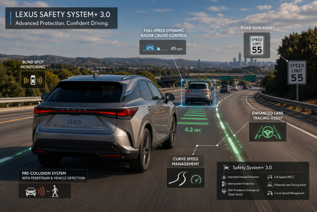 Lexus Safety Sense Explained: Features, Generations, and How It Compares to Competitors 2 Lexus Safety System+ 3.0 highway safety and lane assistance