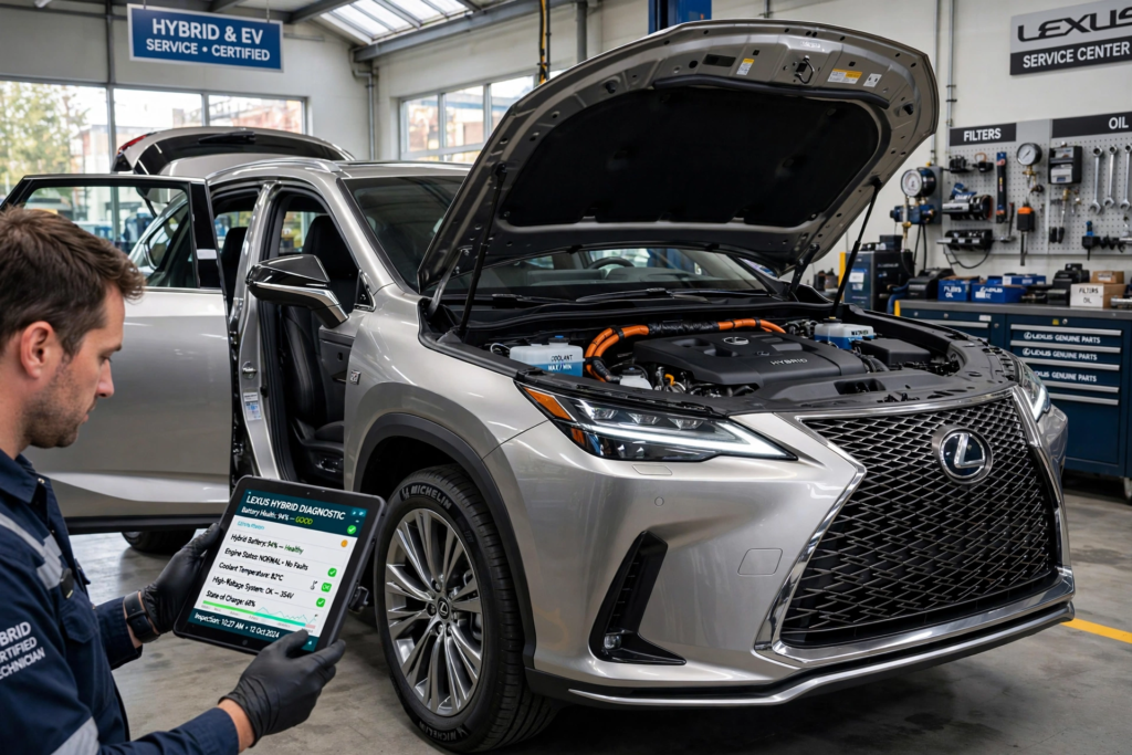 Common Lexus problems inspection showing hybrid battery and electrical diagnostics