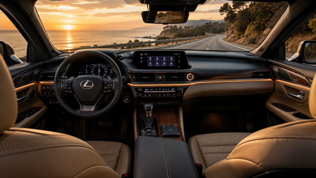 Lexus interior luxury with a quiet cabin, premium craftsmanship, and refined comfort