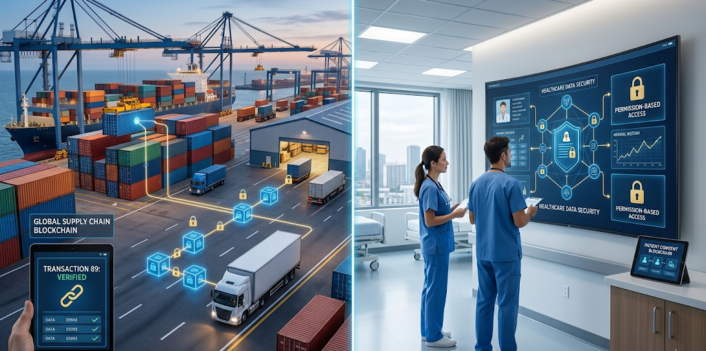 Real-world blockchain applications in supply chain tracking and secure healthcare data management
