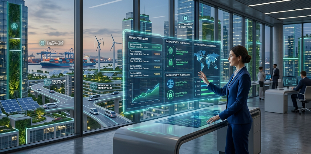 Future enterprise blockchain systems using smart contracts digital identity and decentralized networks