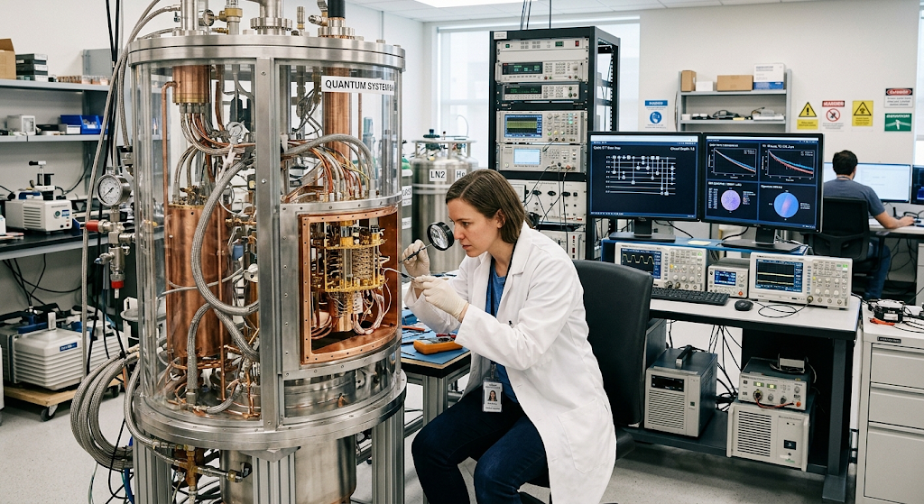 Top 10 Future-Proof IT Careers and Skills for the Next Decade 2 Quantum computing specialist analyzing a quantum processor system in an advanced research laboratory
