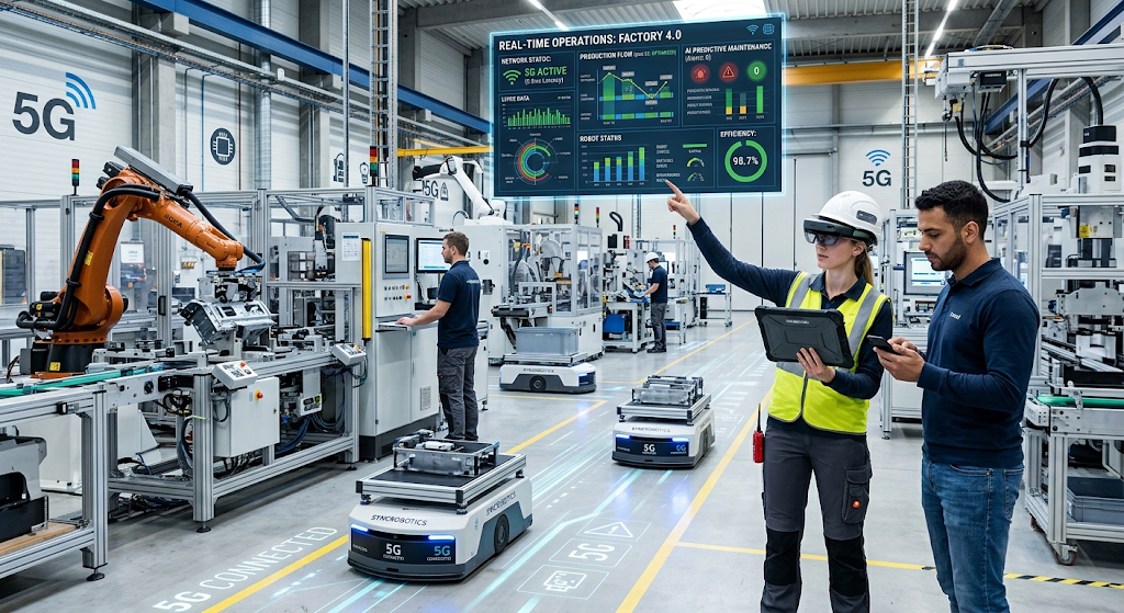 Smart factory using 5G connectivity and autonomous systems to improve business efficiency