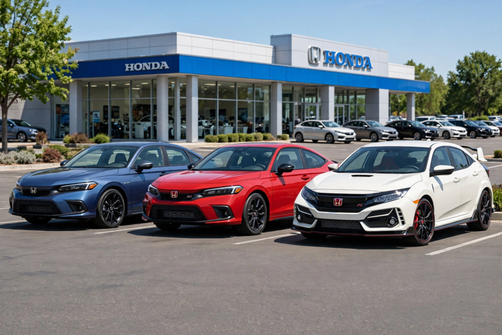 Complete Guide to Honda Civic: Generations, Trims, Reliability, and Buying Tips 2 Honda Civic trims comparison showing Sport Si and Type R models side by side at dealership for buying guide
