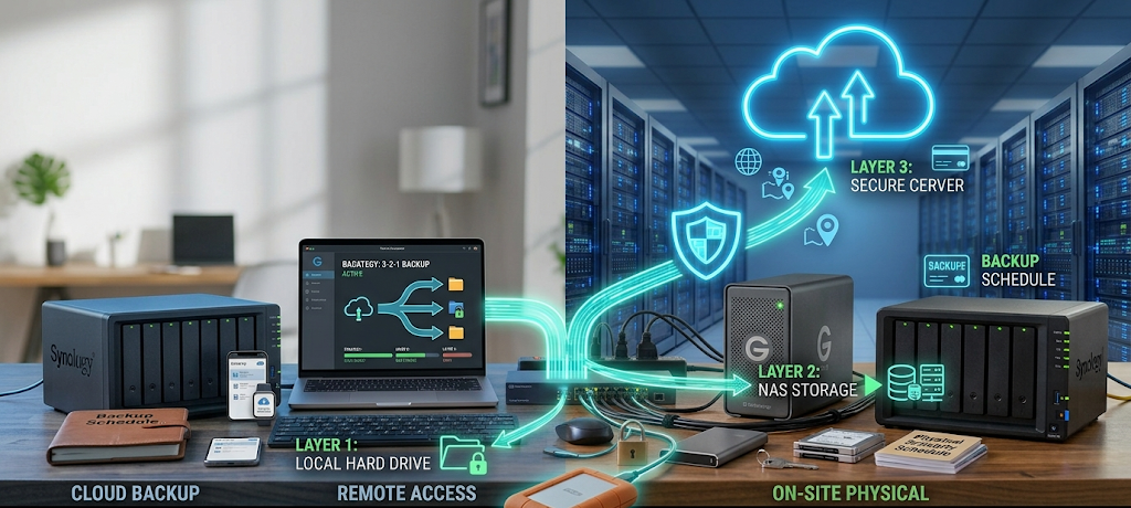 Hybrid backup strategy combining cloud storage and local backup for data protection