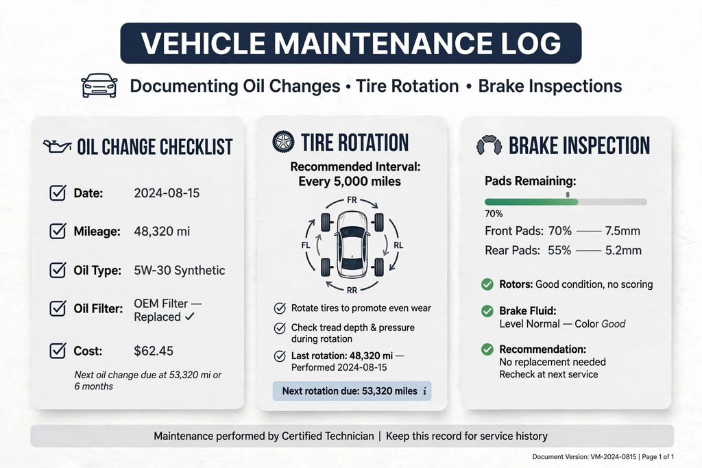 Best Car Maintenance Apps - Oil Change Checklist Tire Rotation Brake Inspection log