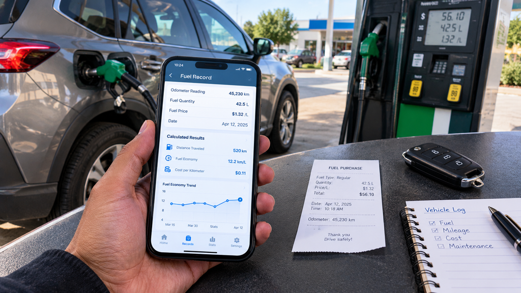 Fuel tracking apps calculating fuel economy from mileage and fuel usage