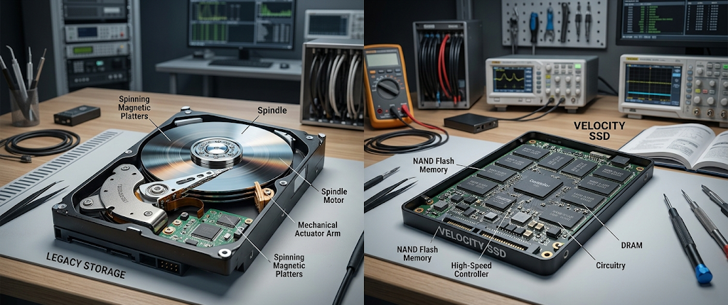 Realistic comparison between HDD and SSD external storage technology for backup solutions.