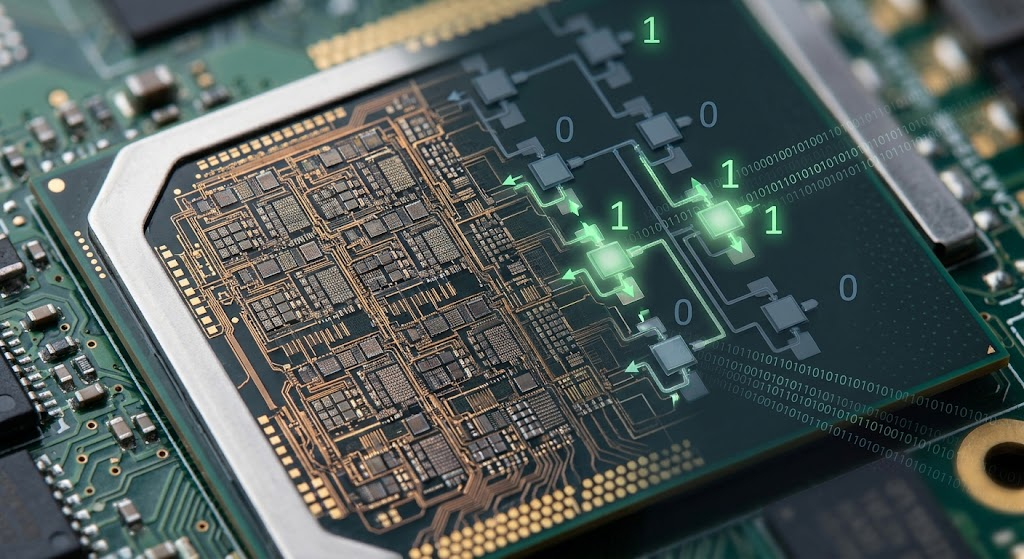 How Computers Store Data: Bits, Bytes, Binary System and Data Representation 2 Computer processor transistors representing binary data using 0 and 1 signals