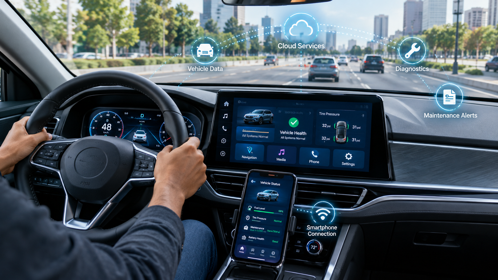 Smart Car Apps displaying vehicle diagnostics and connected-car information