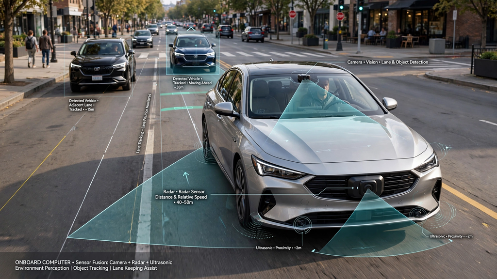  Automobile technology using cameras radar and sensors to understand the road