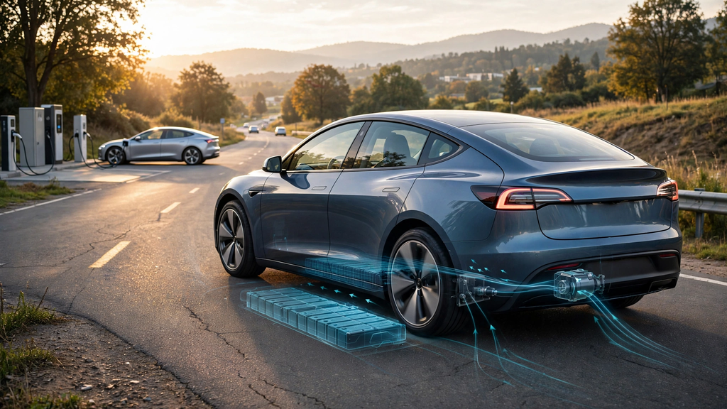 EV technology powering efficient electric vehicle driving and regenerative braking