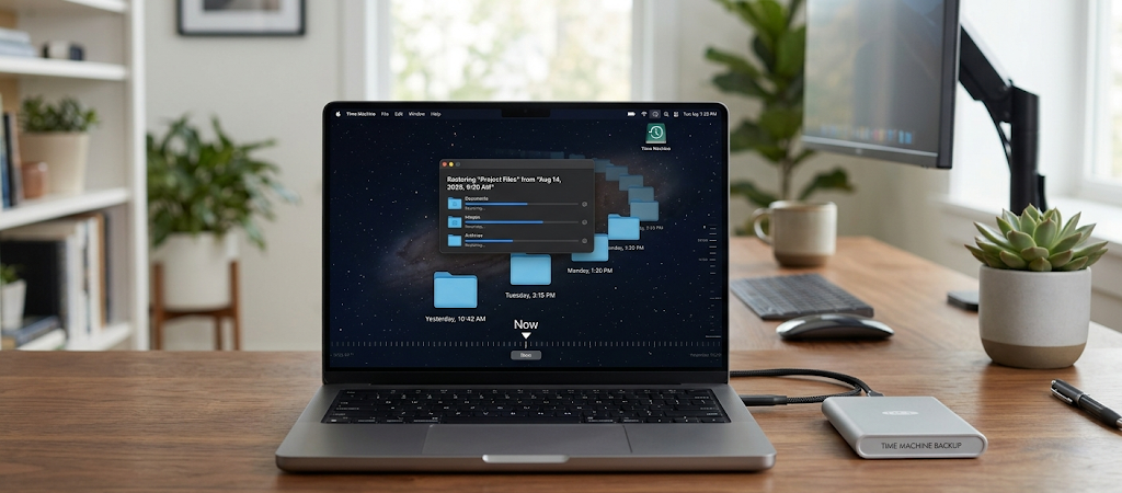 Mac Time Machine automatically creating backups of files and system data.