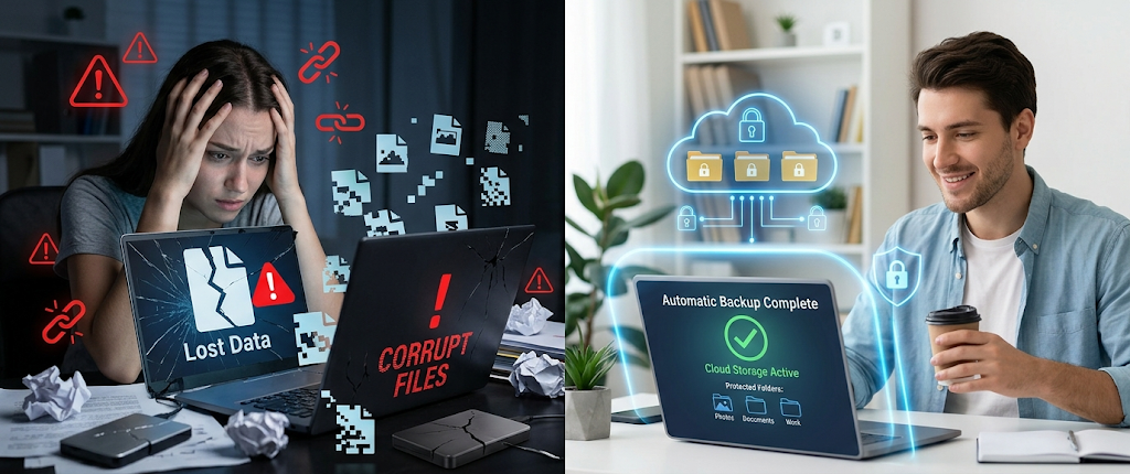 Automatic backups preventing data loss caused by device failure and accidental deletion.