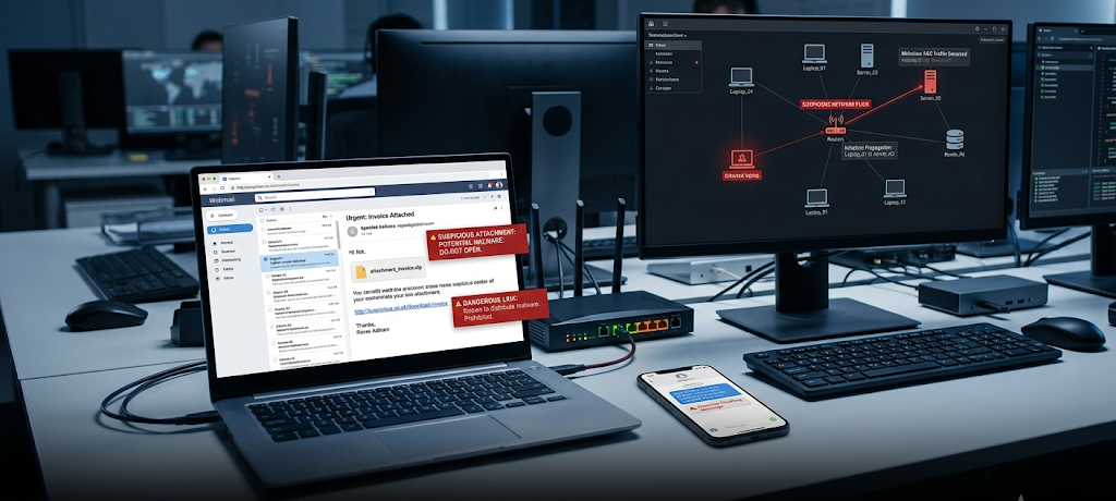 Phishing email and malicious links being used to spread ransomware across connected devices and networks.