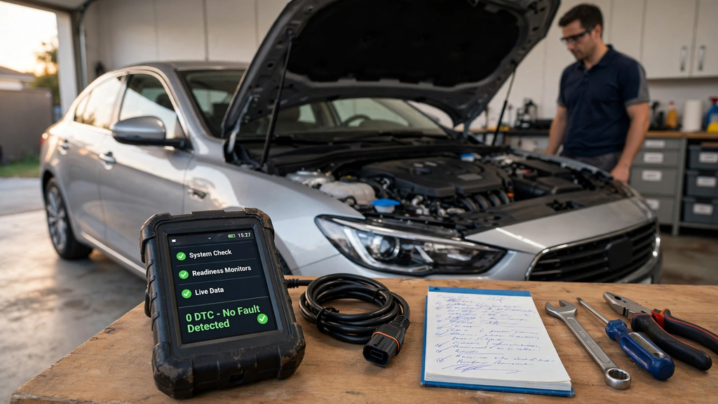 OBD2 scanner used with vehicle inspection to complete car diagnosis