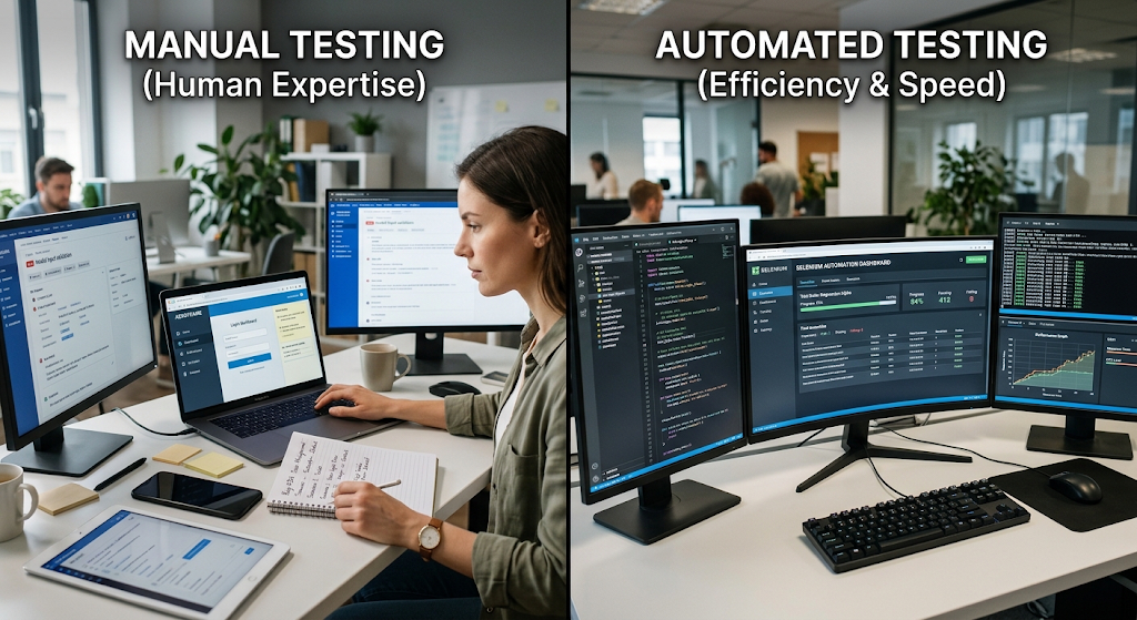 Comparison of manual software testing by QA engineers and automated testing using software tools